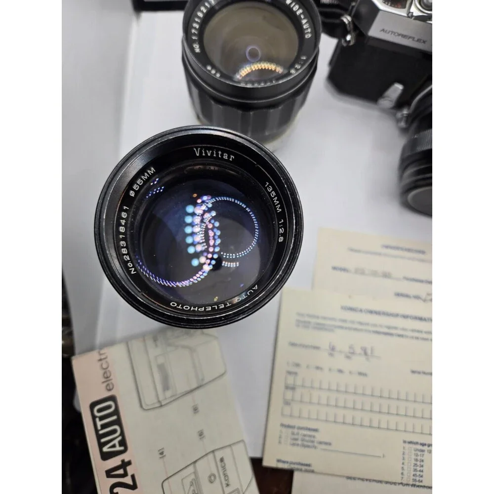 Konica Autoreflex T 35mm Film Camera Samigon 55mm From JAPAN 2x Addl Lens Flash